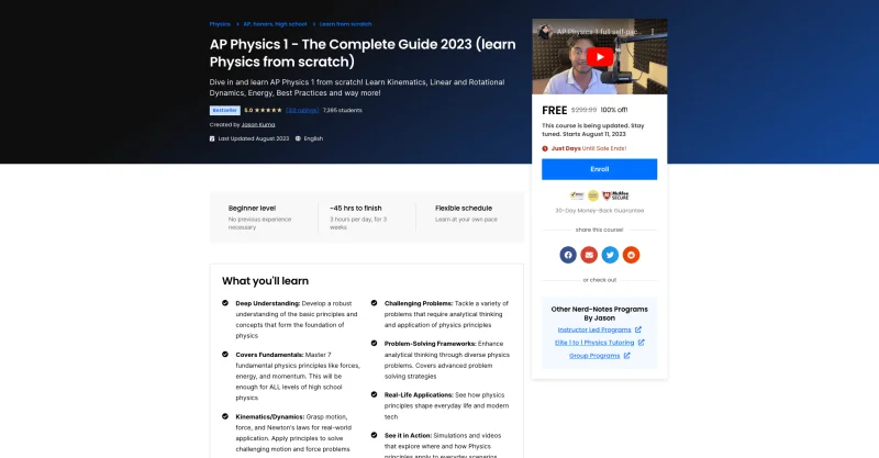 The AP Physics 1 From Scratch course page