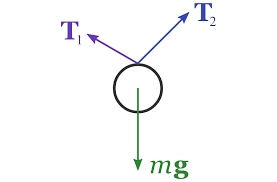 An FBD of two tensions forces and a weight force