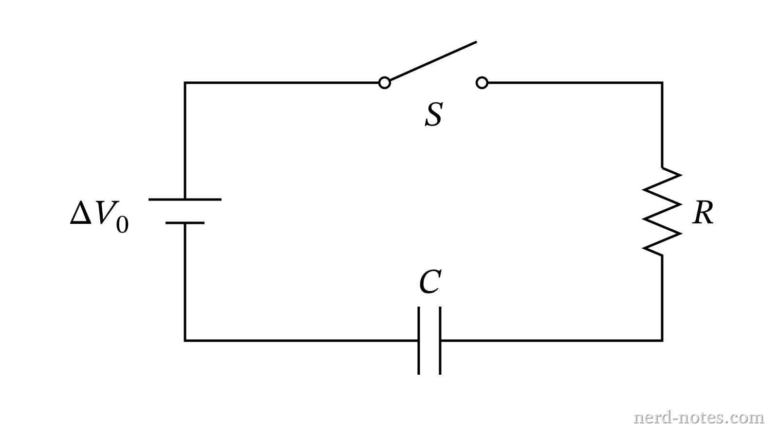 Series RC circuit with open switch.