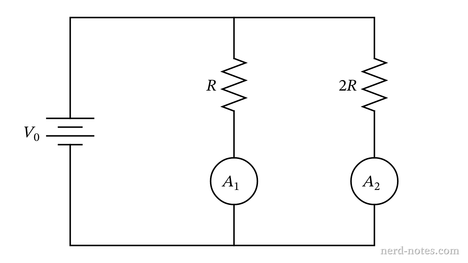 Parallel circuit with two branches containing resistors R and 2R.