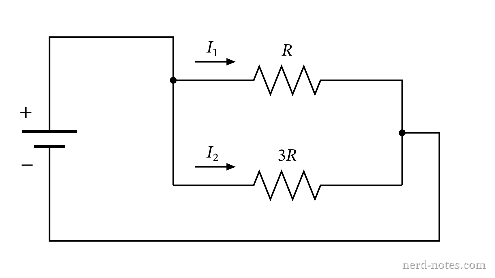 Resistors in parallel across a battery.