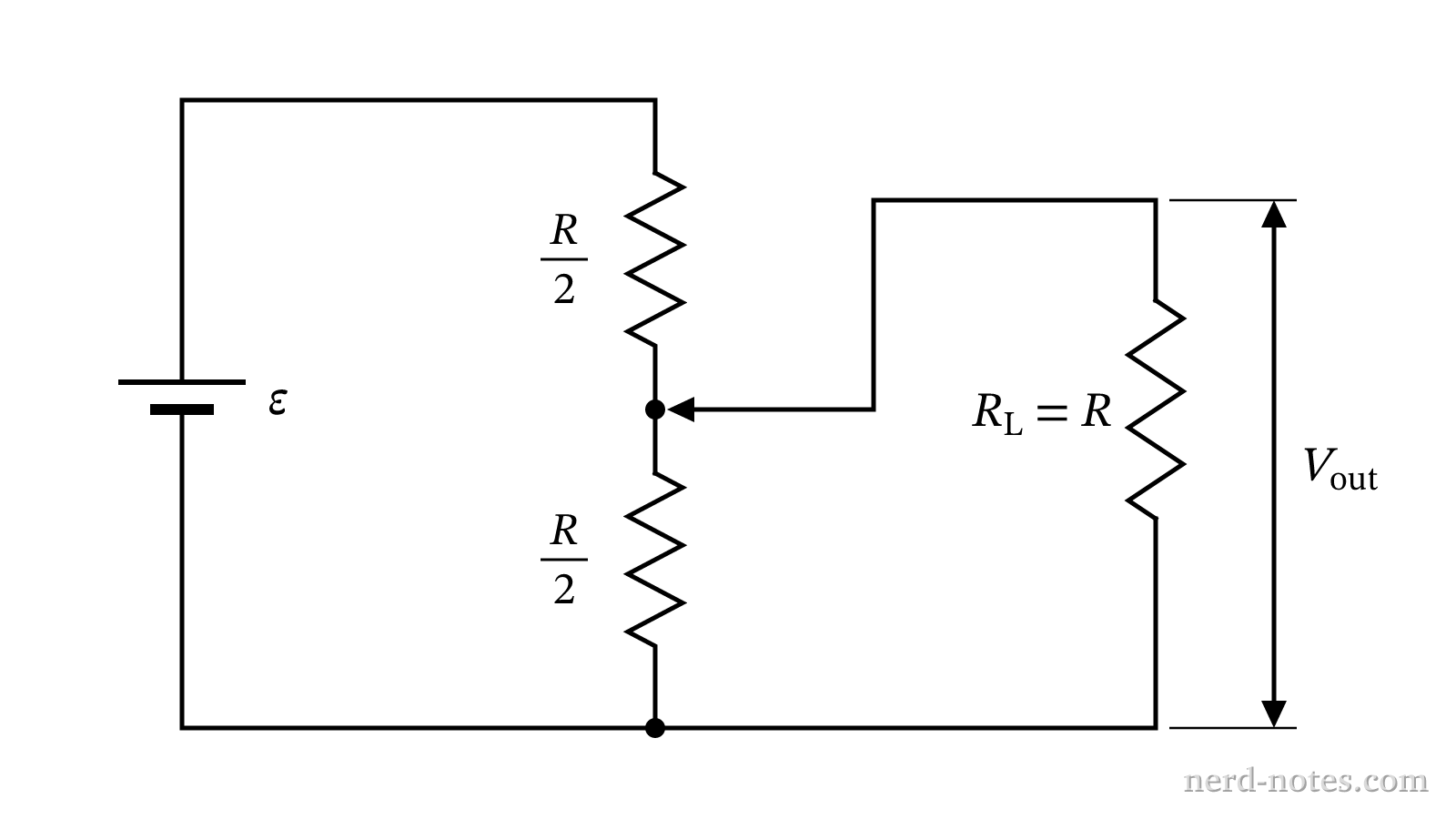 Potentiometer circuit with connected load resistor.