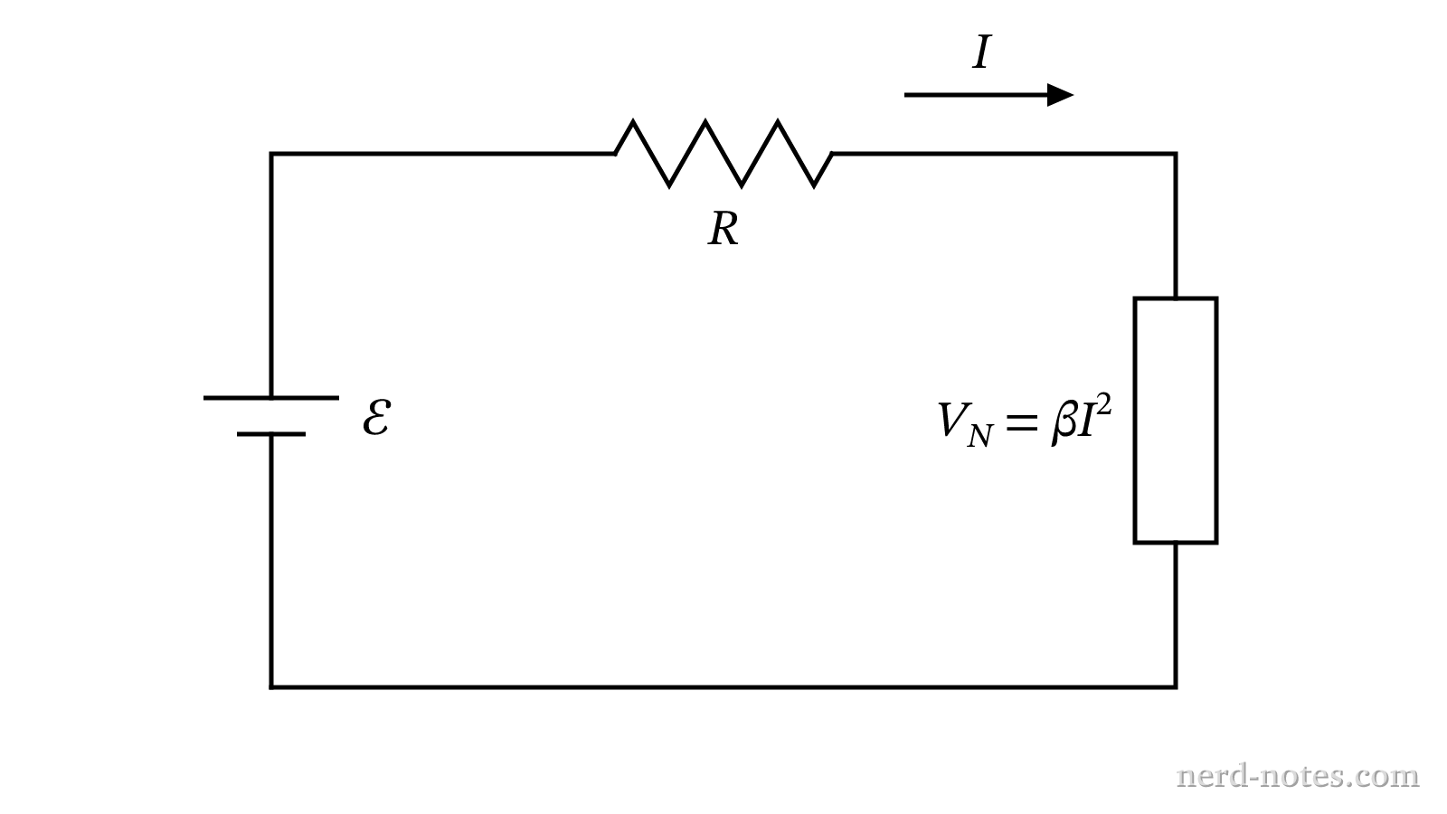 Circuit schematic with a battery, linear resistor, and non-ohmic element.