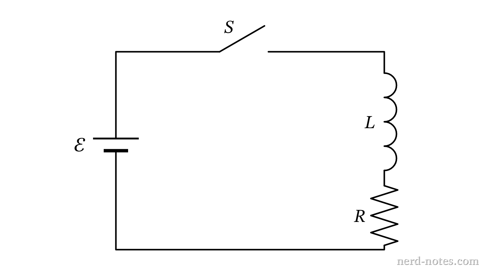 A series LR circuit connected to a DC power source.