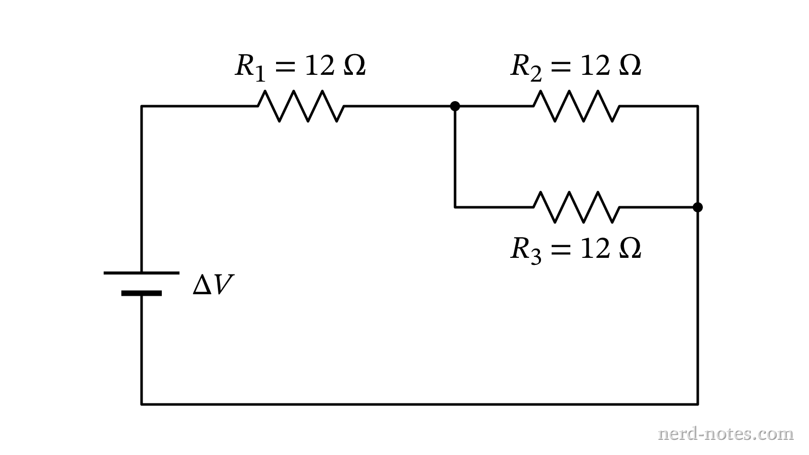Circuit schematic showing the three-resistor configuration.