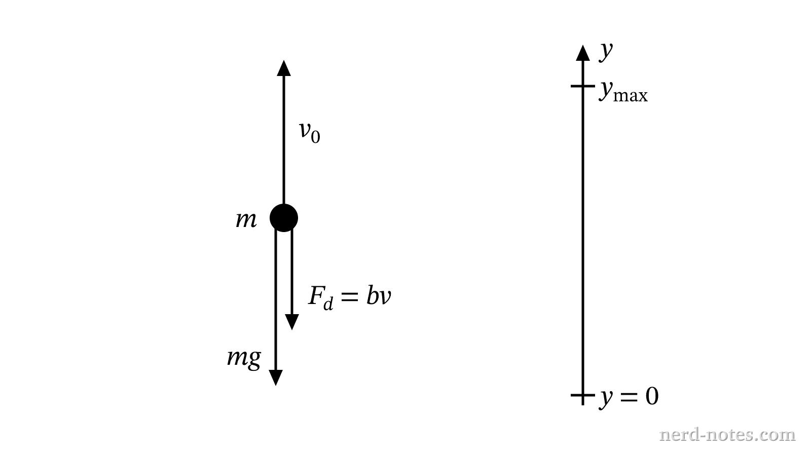Object projected vertically upward with linear drag.