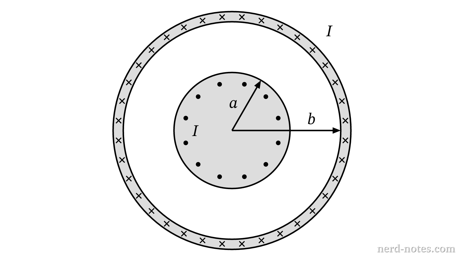 Cross section of the coaxial cable.