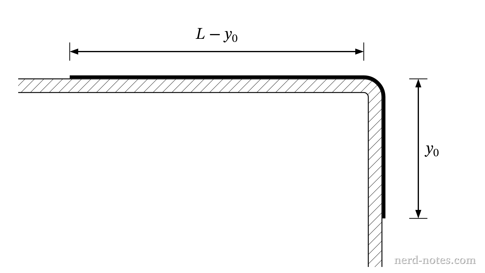 A chain of length \(L\) with an initial vertical hanging length \(y_0\).