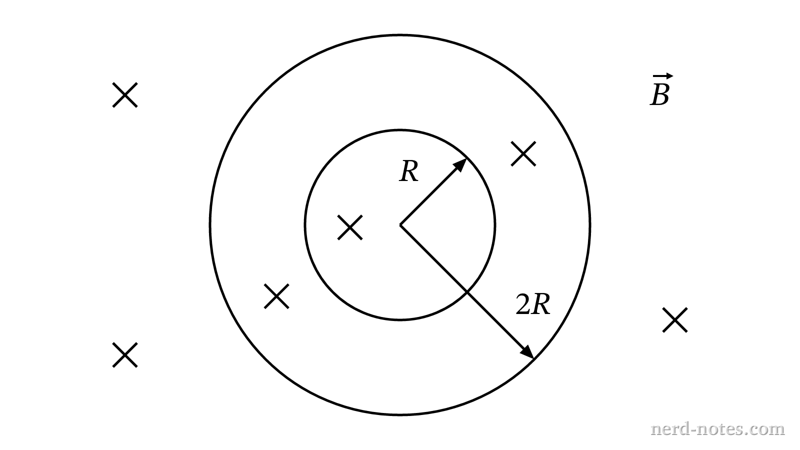 Two concentric circular loops in a uniform magnetic field.