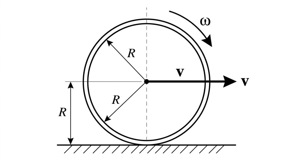 Figure 1. A uniform hoop of radius R rolling without slipping on a horizontal surface.