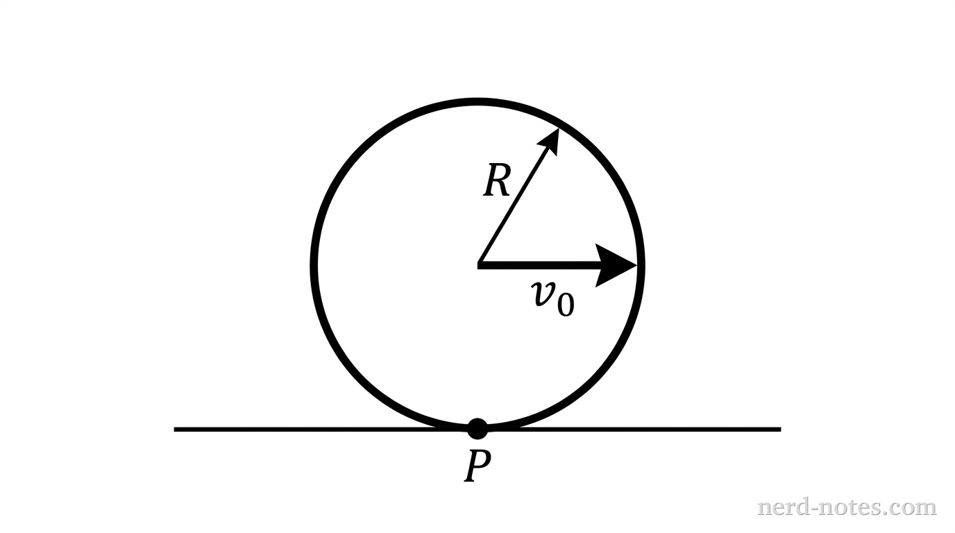 Wheel rolling without slipping with center of mass speed v_0.
