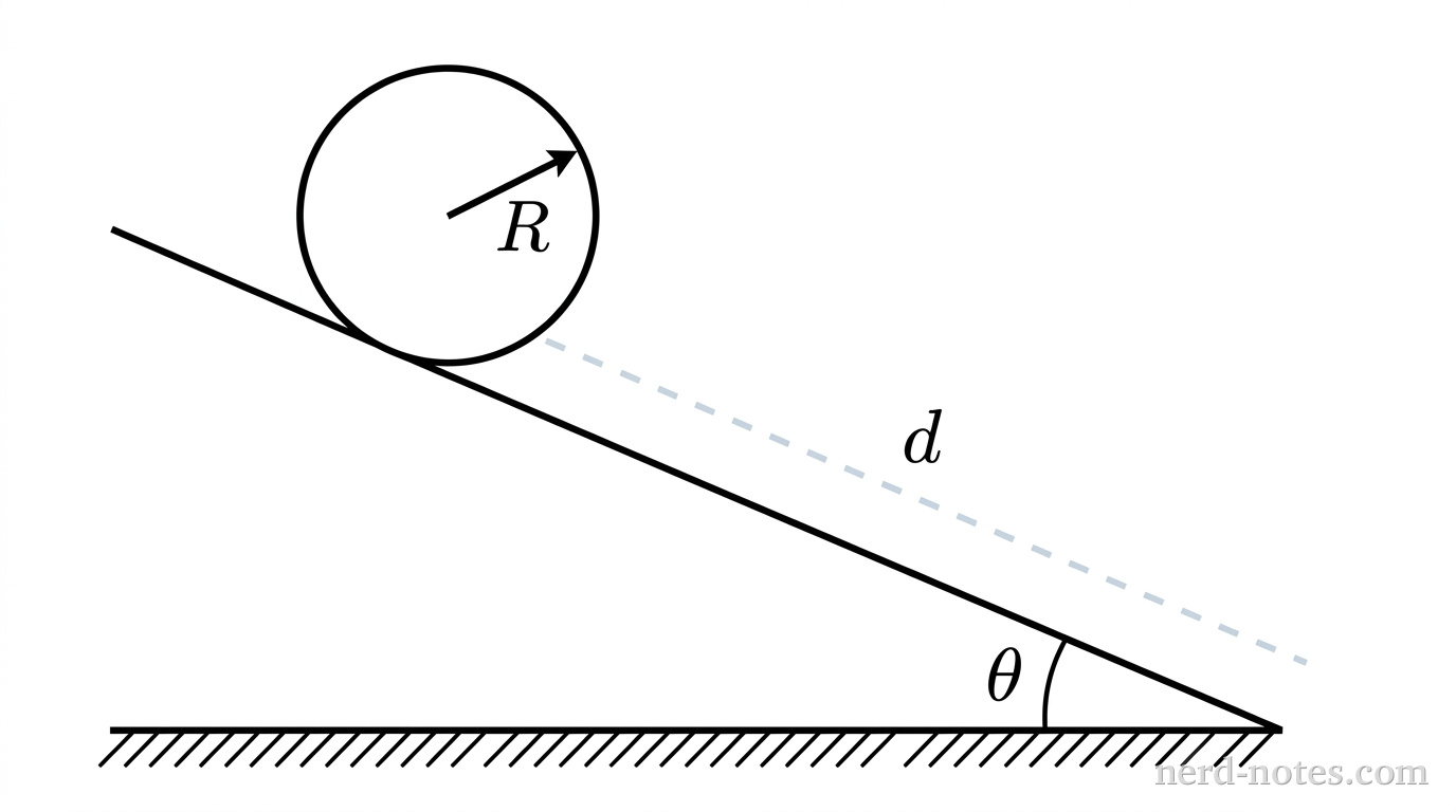 A uniform object rolling down a ramp of angle theta.