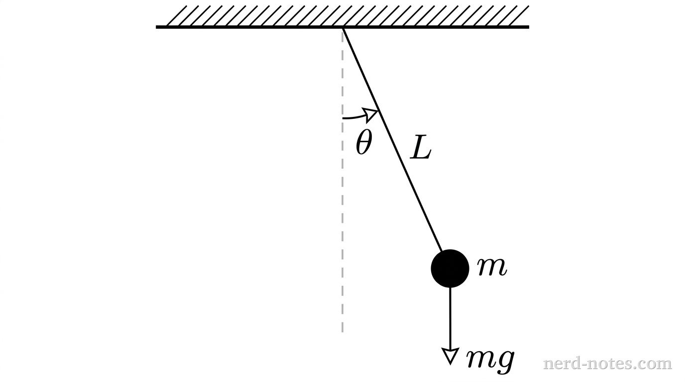 A simple pendulum displaced by an angle \(\theta\) from the vertical.