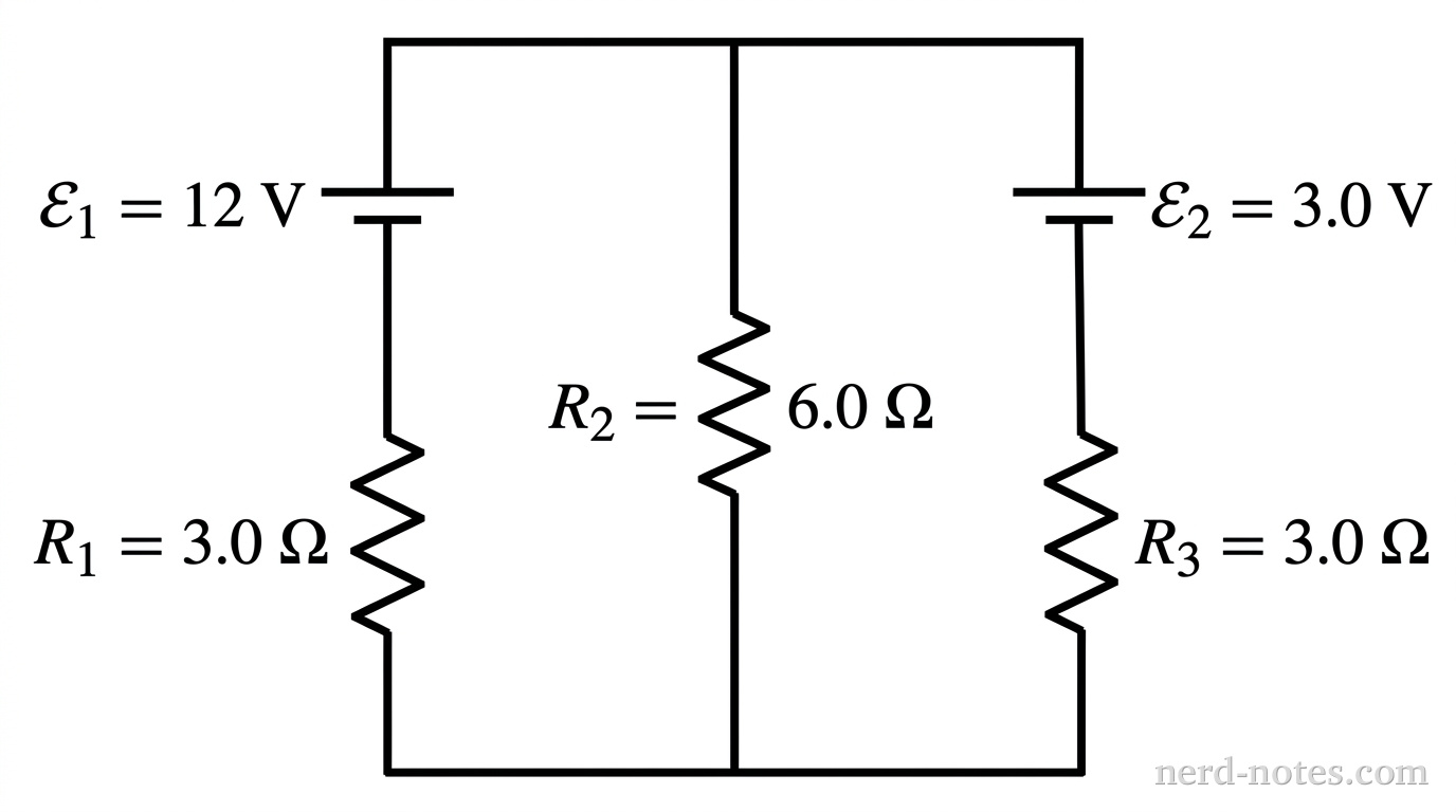 Circuit schematic with two loops and two battery sources.