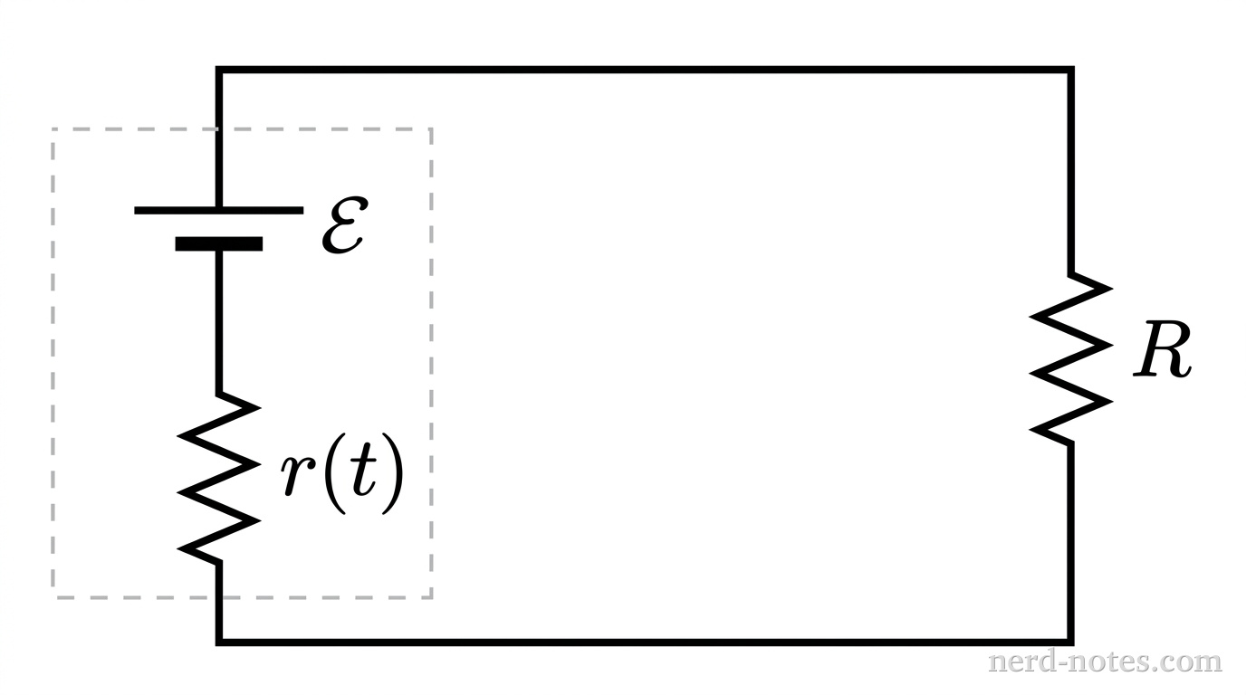Circuit with time-dependent internal resistance.