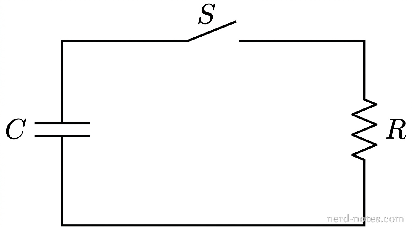 Circuit schematic for the discharging capacitor and resistor.