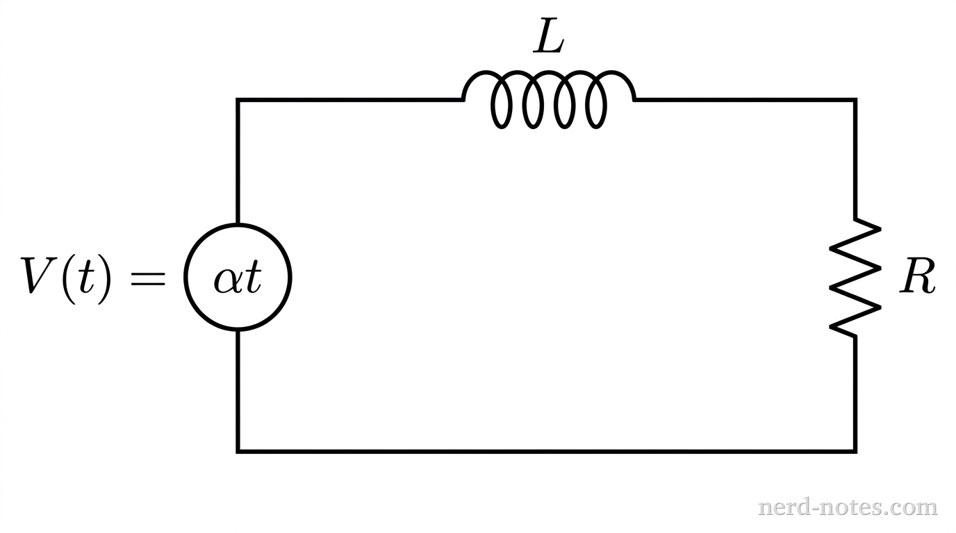 Series circuit with a ramp voltage source, an inductor, and a resistor.
