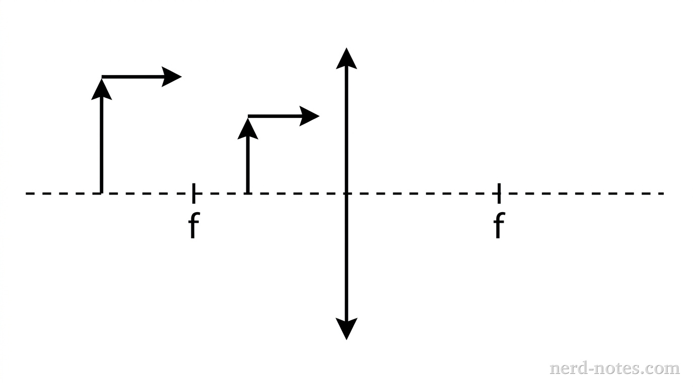 Object placed at two initial positions along the principal axis of a converging lens.