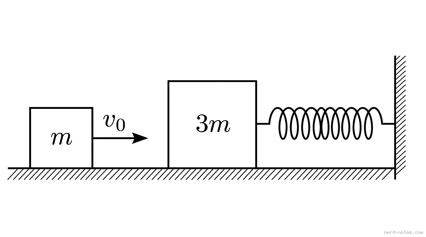 Initial state of the two blocks and the spring before the collision.