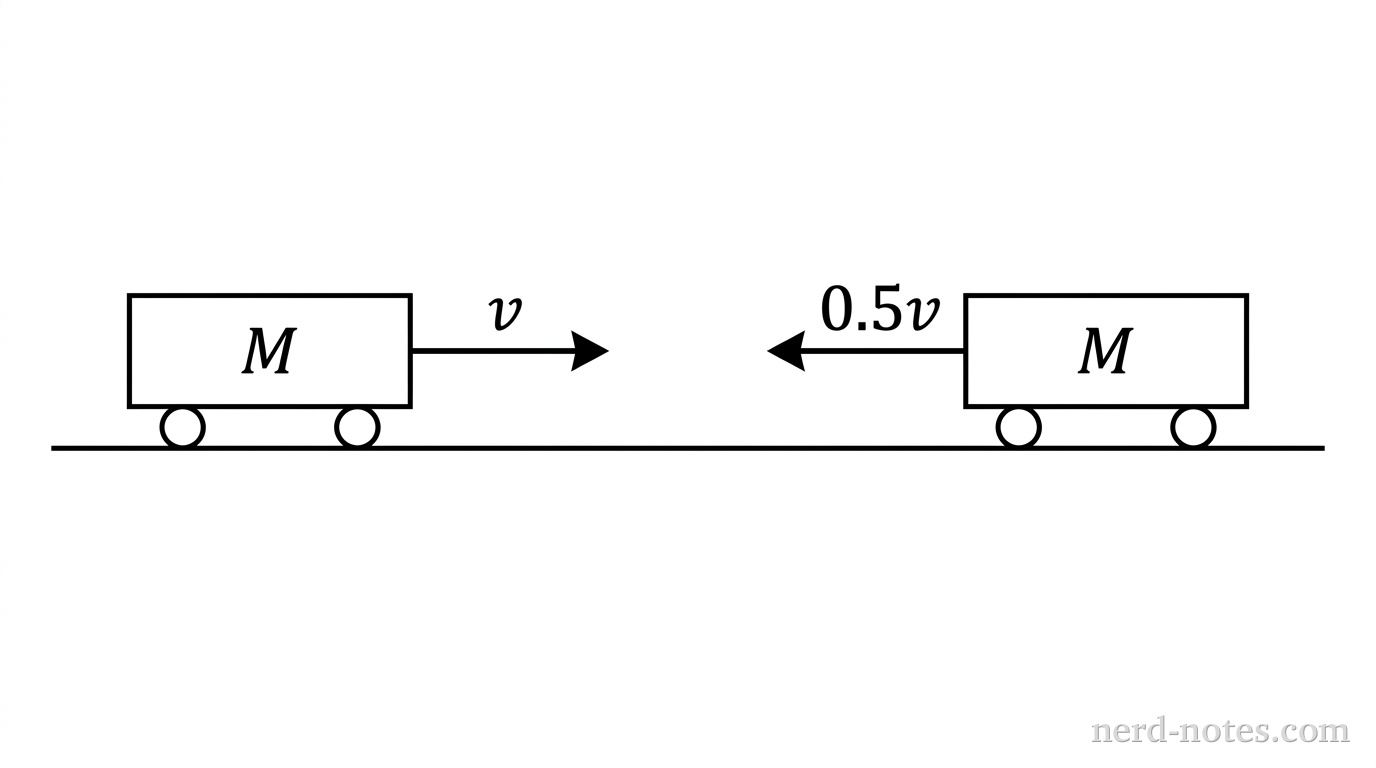 Initial configuration of the two train cars before collision.