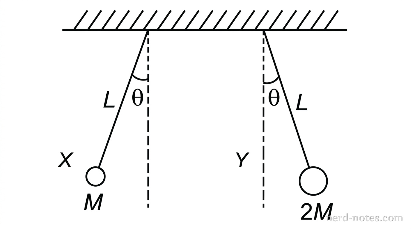 Two simple pendulums of length L with different masses.