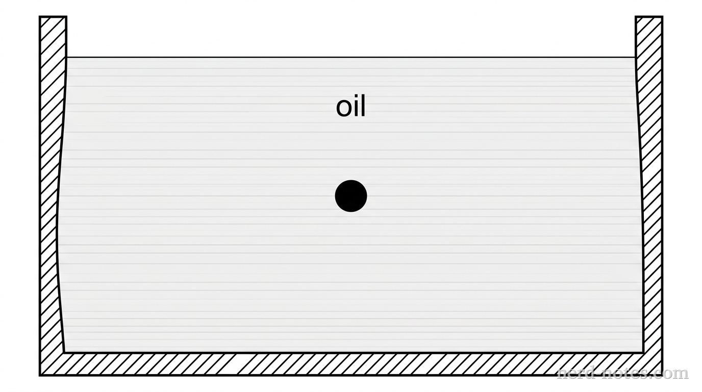 A sphere submerged in a tank of oil.