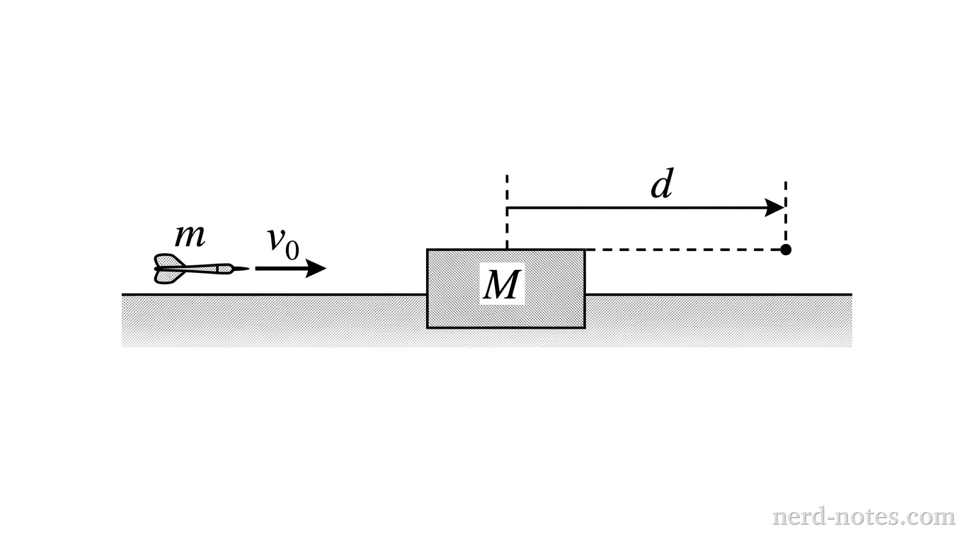 A dart approaching a floating block at rest.
