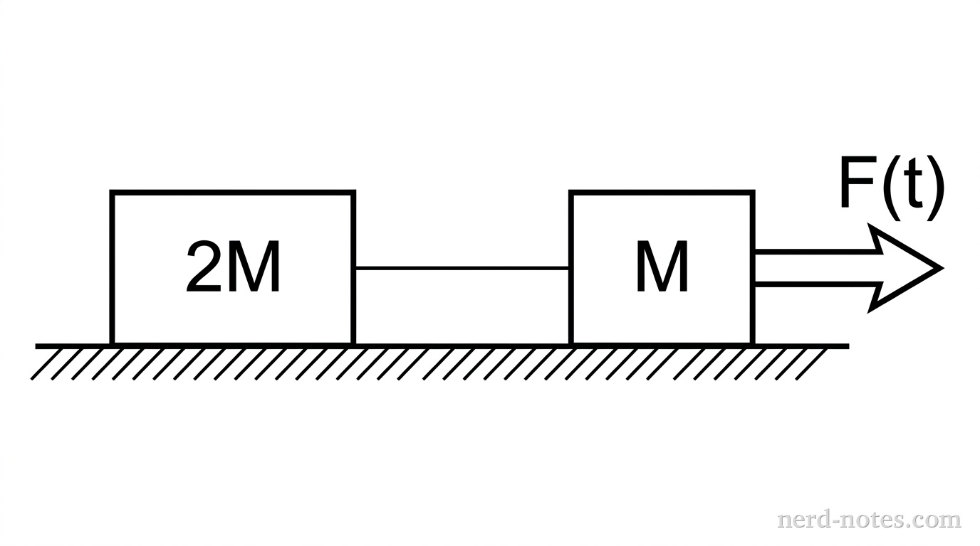 Two-block system connected by a string on a frictionless surface.