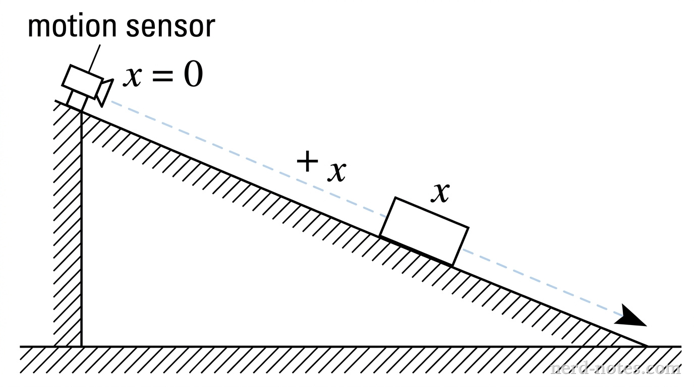 Experimental setup of the cart on the incline.