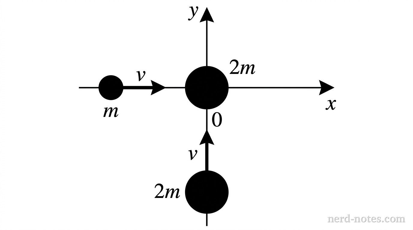 Top-down view of three balls before collision.