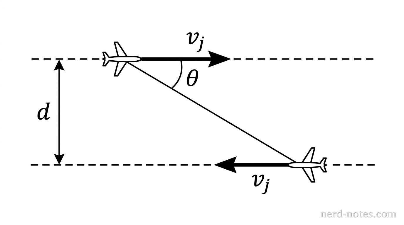 Flight paths and relative orientation of Jet 1 and Jet 2.