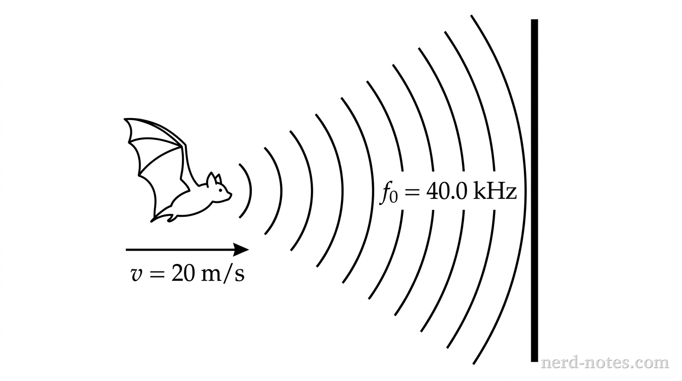 A bat flying directly toward a stationary vertical wall.