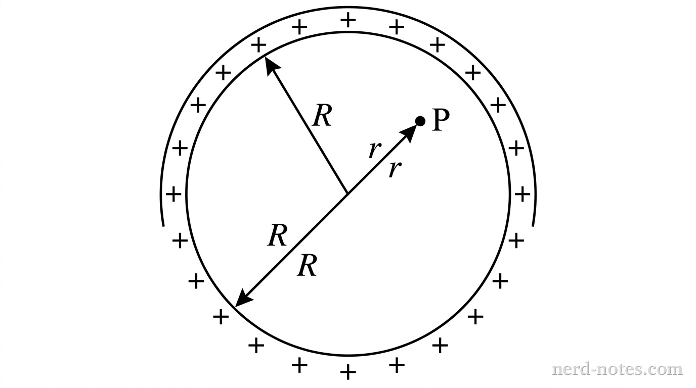 Solid copper sphere of radius R in electrostatic equilibrium.