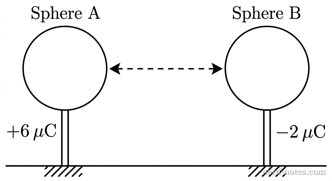 Two charged metal spheres before contact.
