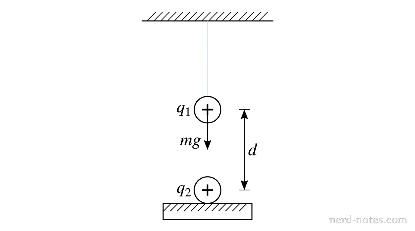 A charged sphere suspended by a thread above a fixed charged sphere.