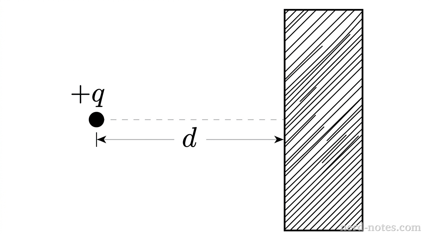A charged sphere located at a distance d from an uncharged conducting plate.
