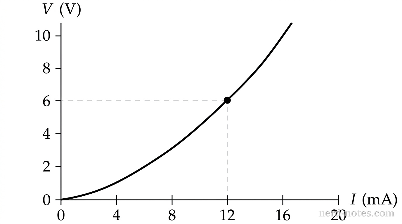 Graph of potential difference vs. current for the non-ohmic element.