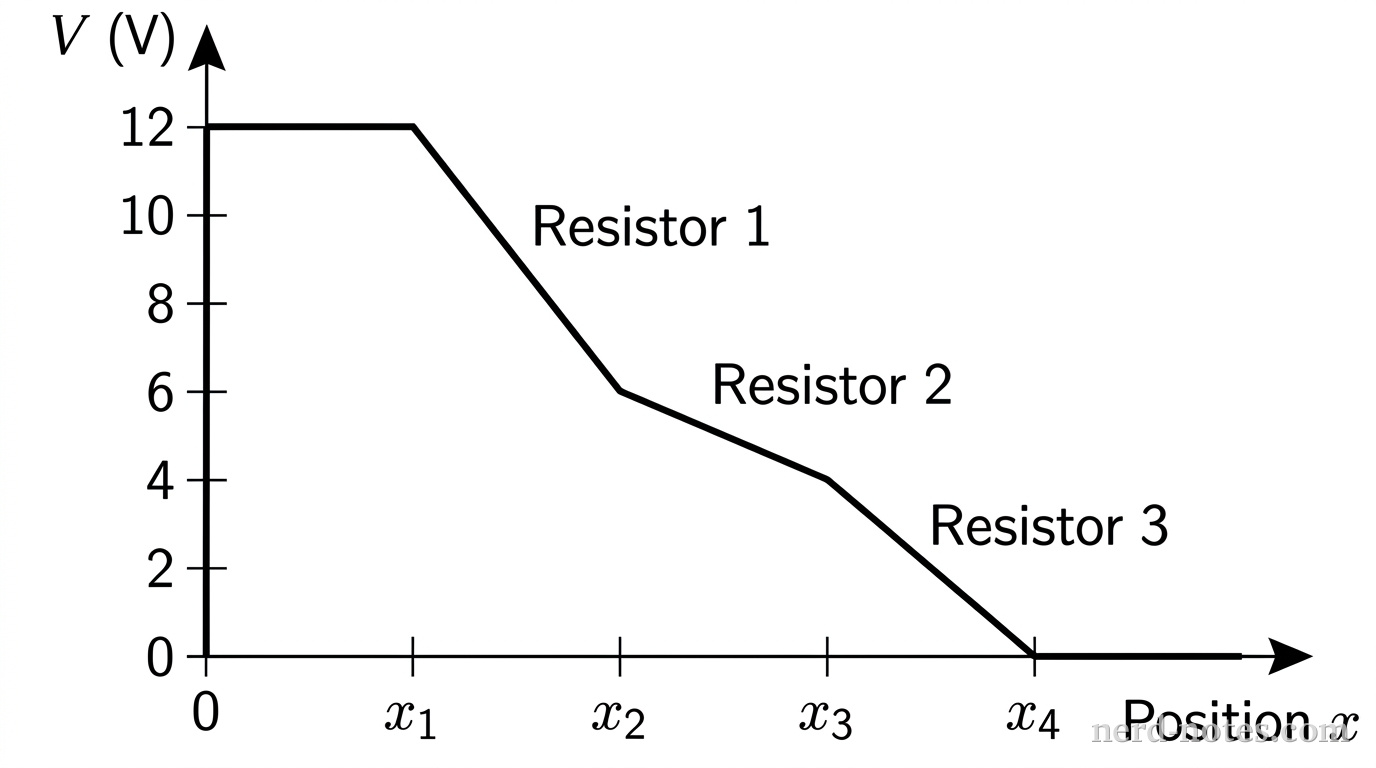Electric potential vs. position along the circuit loop.