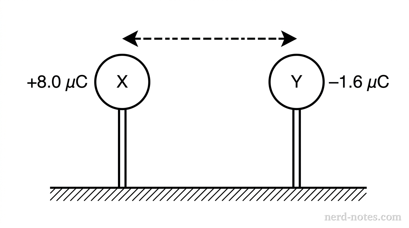Initial charges on identical conducting spheres X and Y.