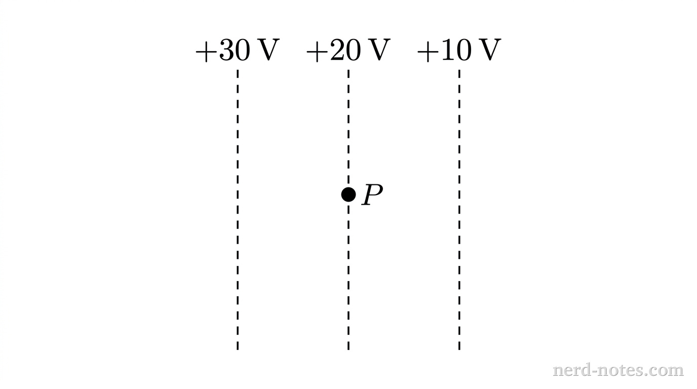 Equipotential lines near point P.