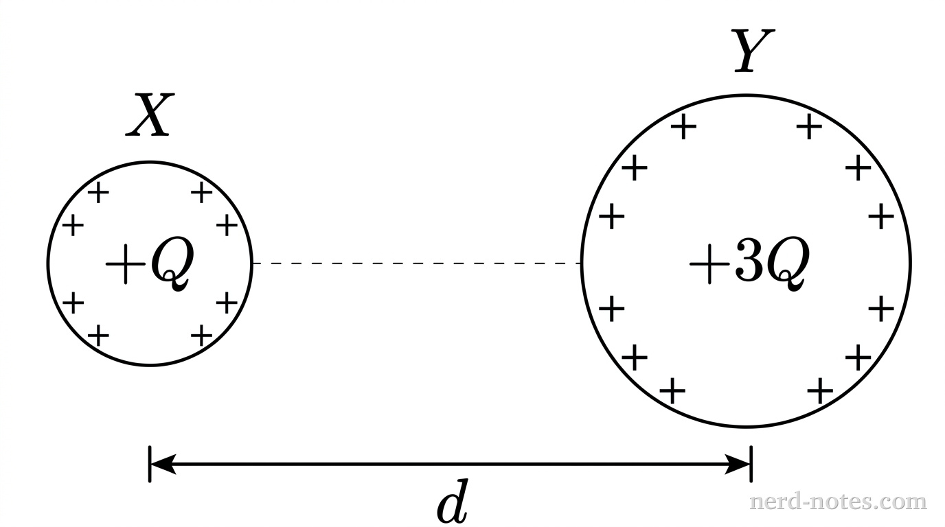 Two charged insulating spheres X and Y separated by distance d.