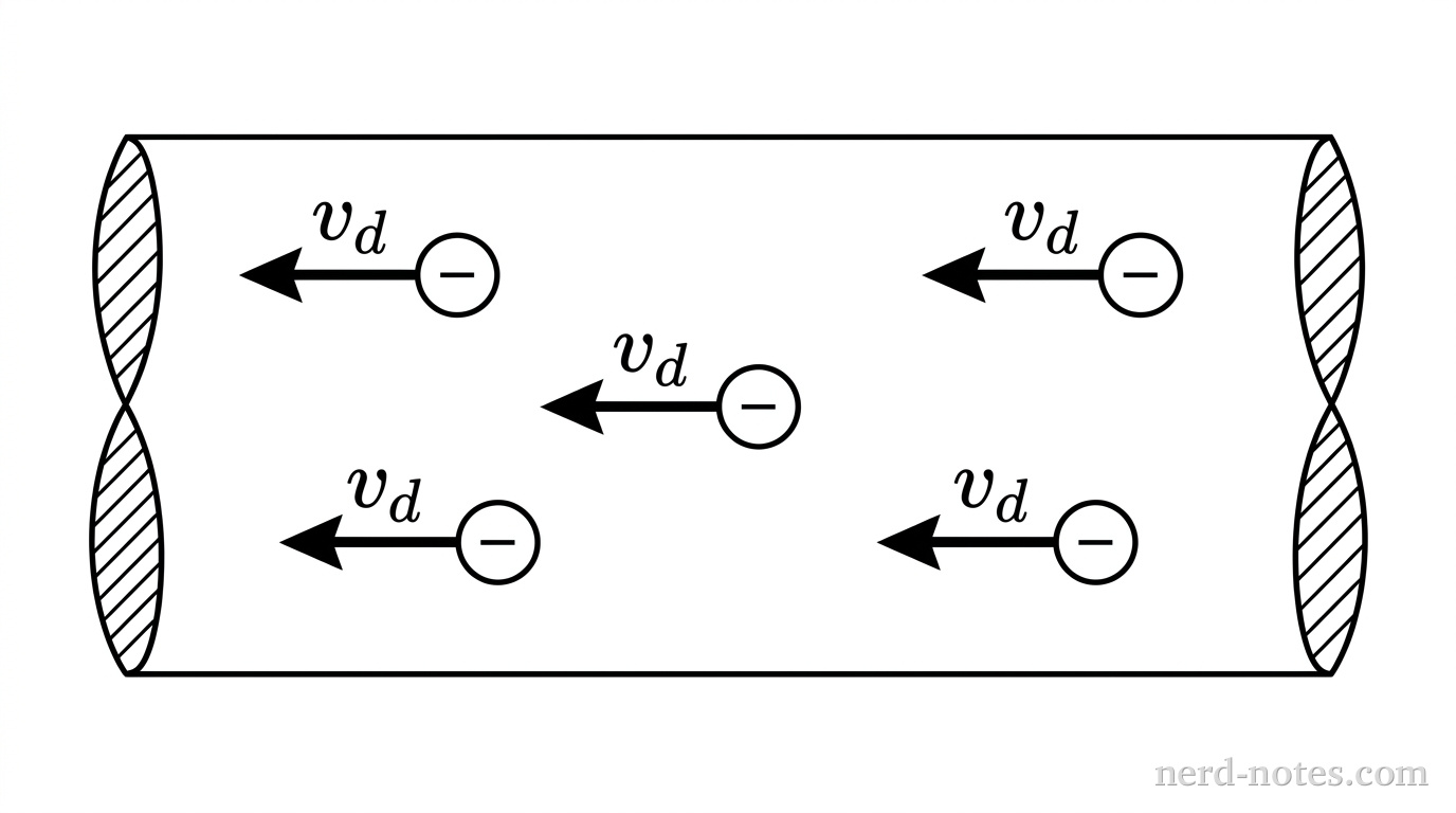 Electrons drifting through a segment of copper wire.