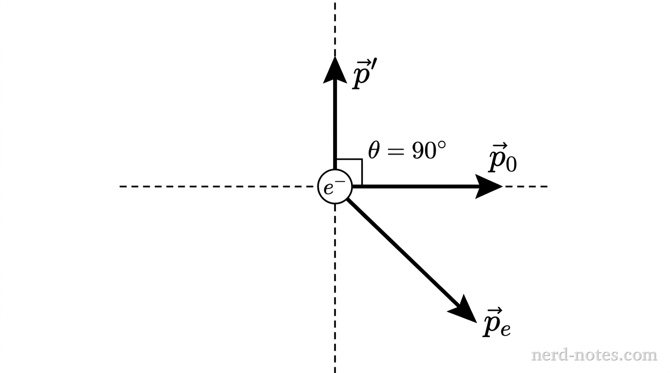 Vector diagram of photon and electron momentum during Compton scattering.