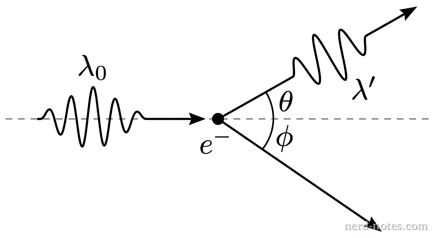 Compton scattering of a photon by a stationary electron.