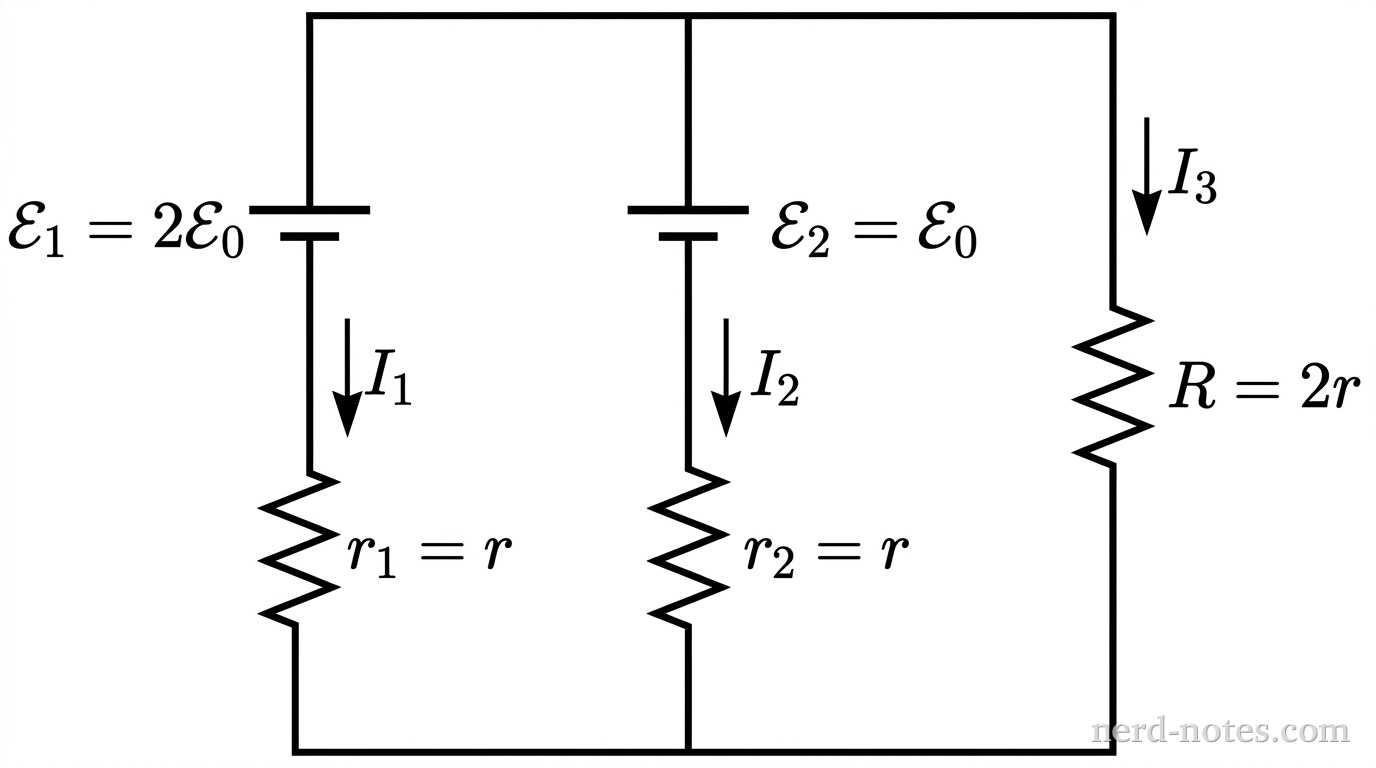 Parallel battery circuit with a load resistor.