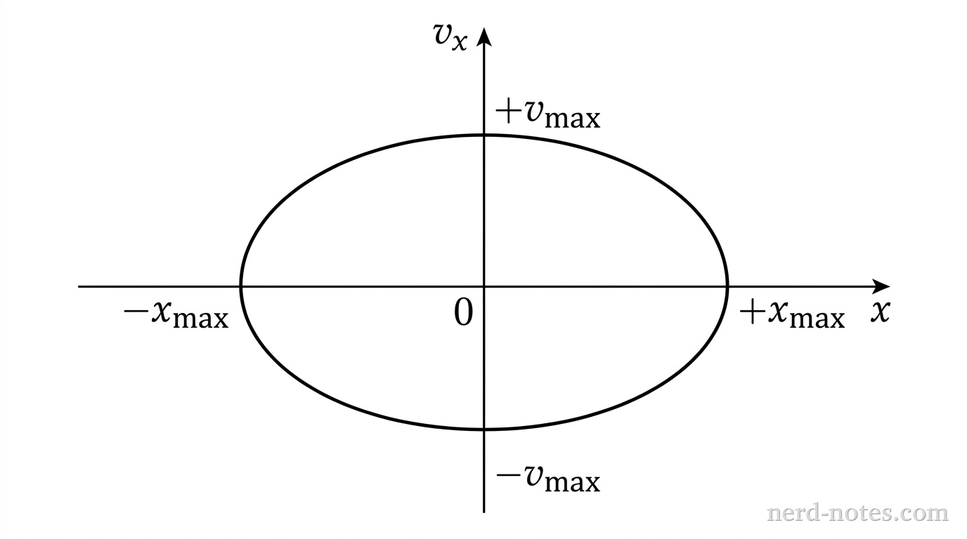 Velocity versus position for an ideal harmonic oscillator.