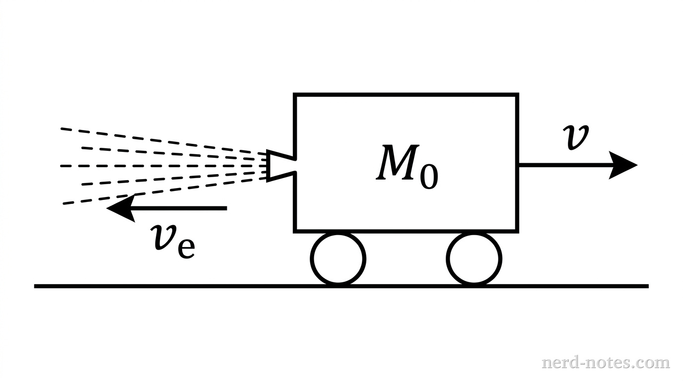 Figure 1. A rocket cart moving right while ejecting gas to the left.