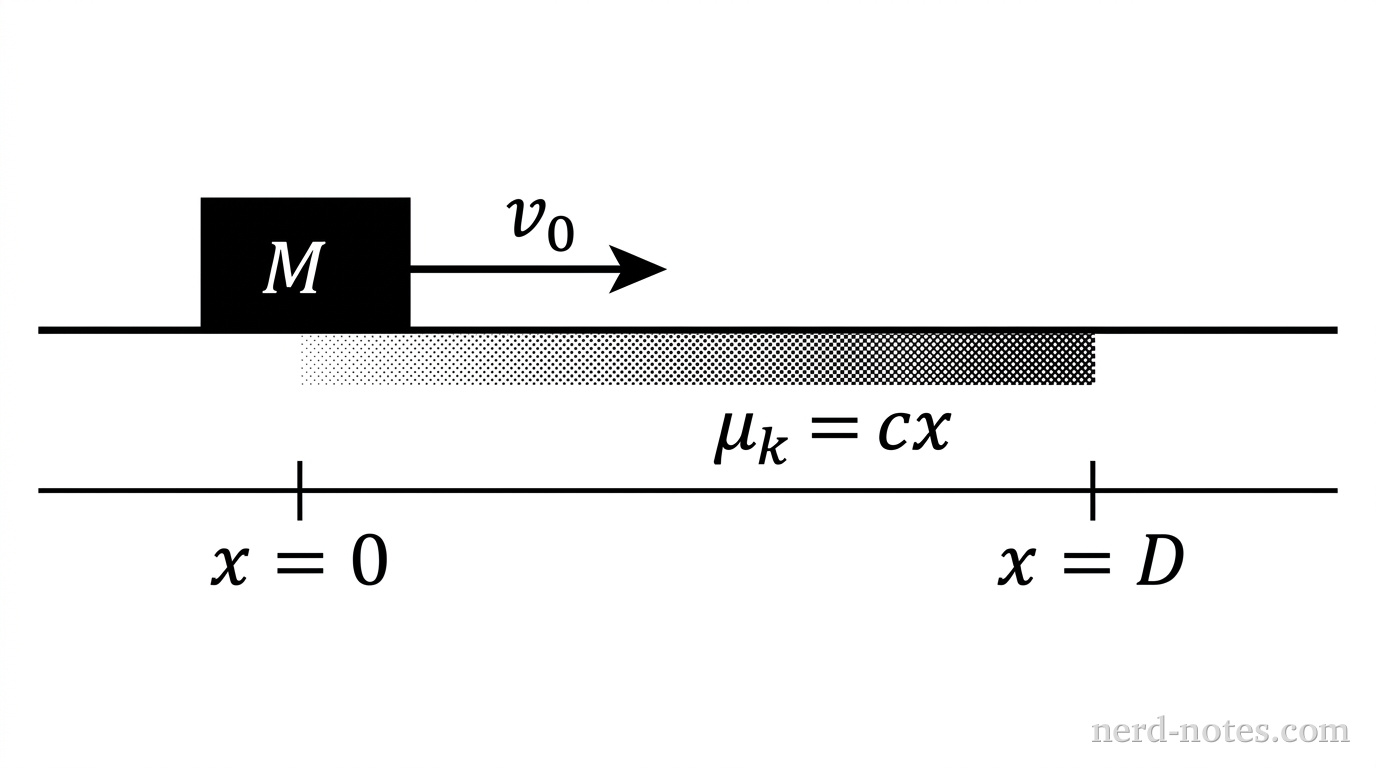 Figure 1. Block projected onto a track with increasing friction.