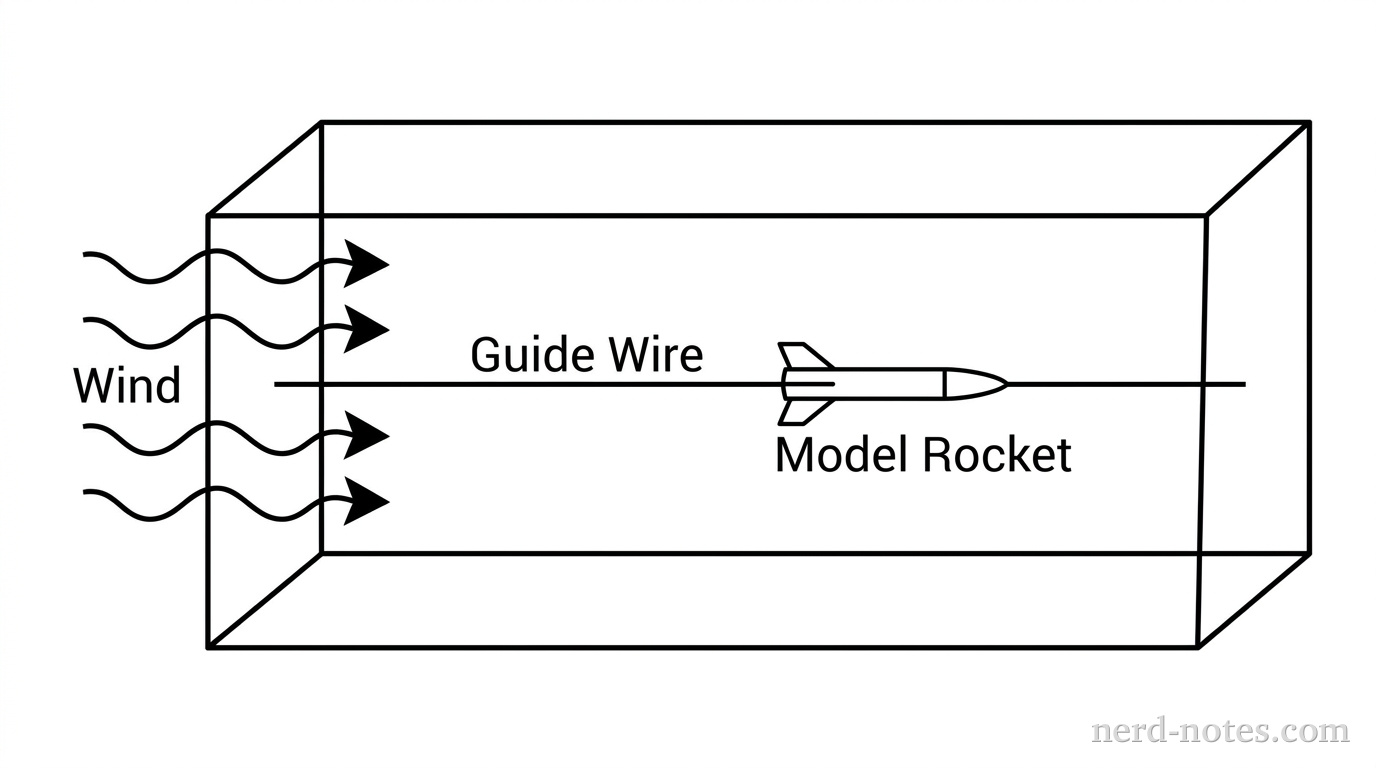Figure 1. Rocket model on a guide wire in a wind tunnel.