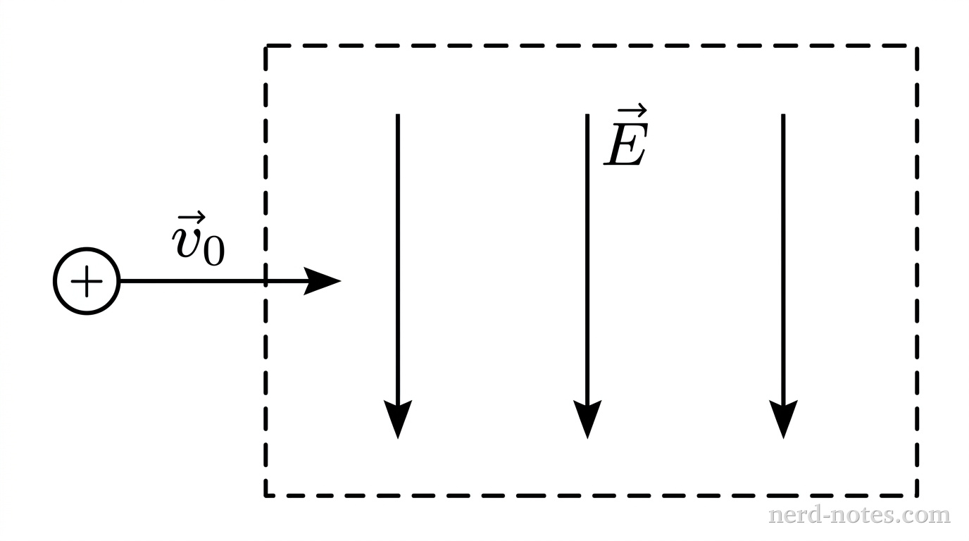 Figure 1. An ion entering a region with crossed fields.